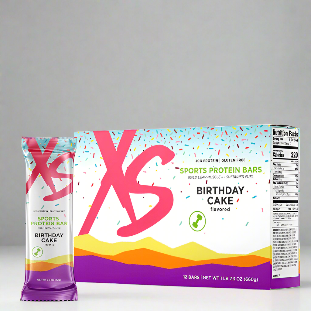 XS Sports Protein Bars – Birthday Cake, Chocolate Berry Blast & Chocolate Peanut Butter (12 Bars)