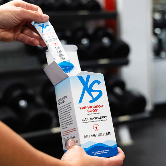 XS Pre-Workout Boost – Blue Raspberry & Green Apple (30 Servings or 12 Sticks)